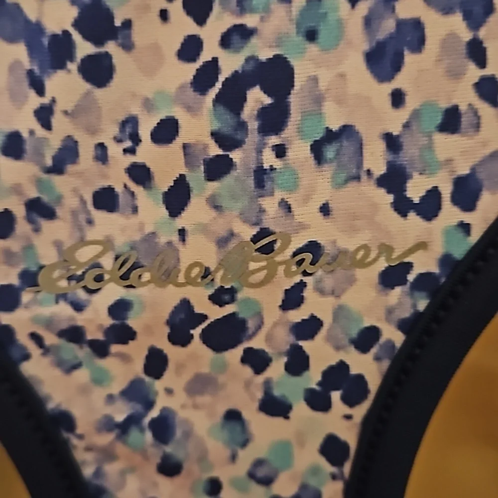 Eddie Bauer Girls L 2-piece Reversible Swimsuit Navy Blue Polka-dot and Purple